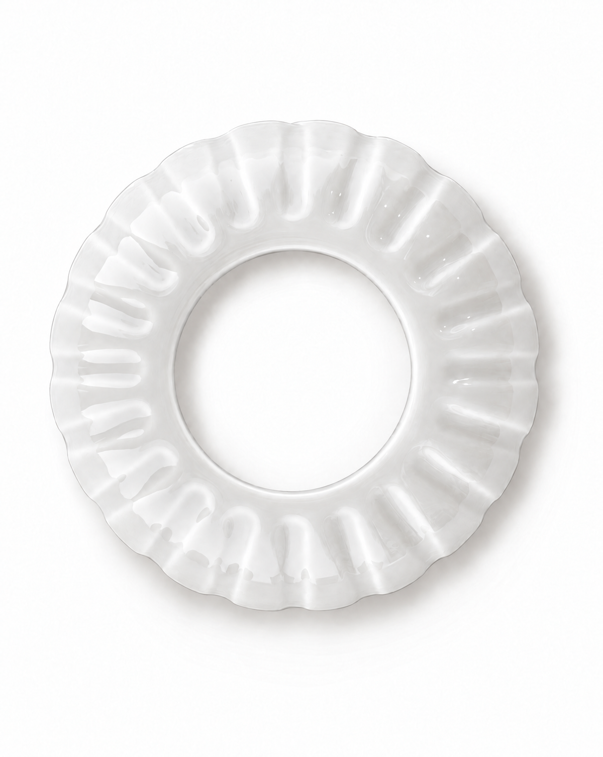 White porcelain candle topper with ridged edges and an open center, shown from directly above on a white background.