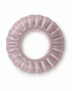 Cool lilac colored porcelain candle topper with ridged edges and an open center, shown from directly above on a white background.
